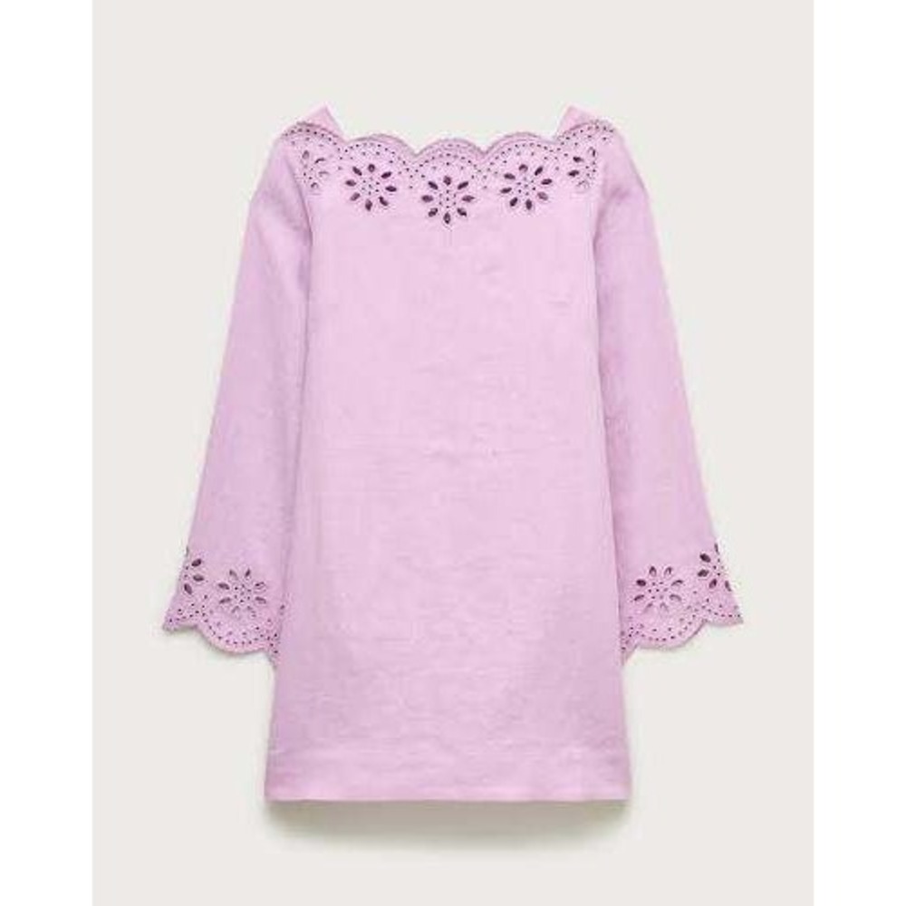 J. Crew Scallop-trim eyelet popover dress Lilac Purple Medium NWT
